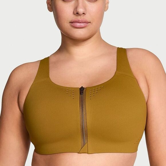 🔥Victoria's Secret olive green  Sports Bra with Front Zipper SZ38D high support - Picture 1 of 12